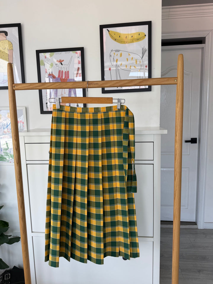 Half Pleated Skirt Green Yellow