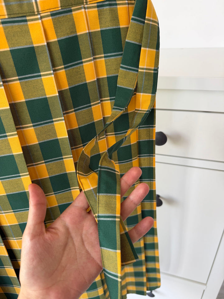 Half Pleated Skirt Green Yellow