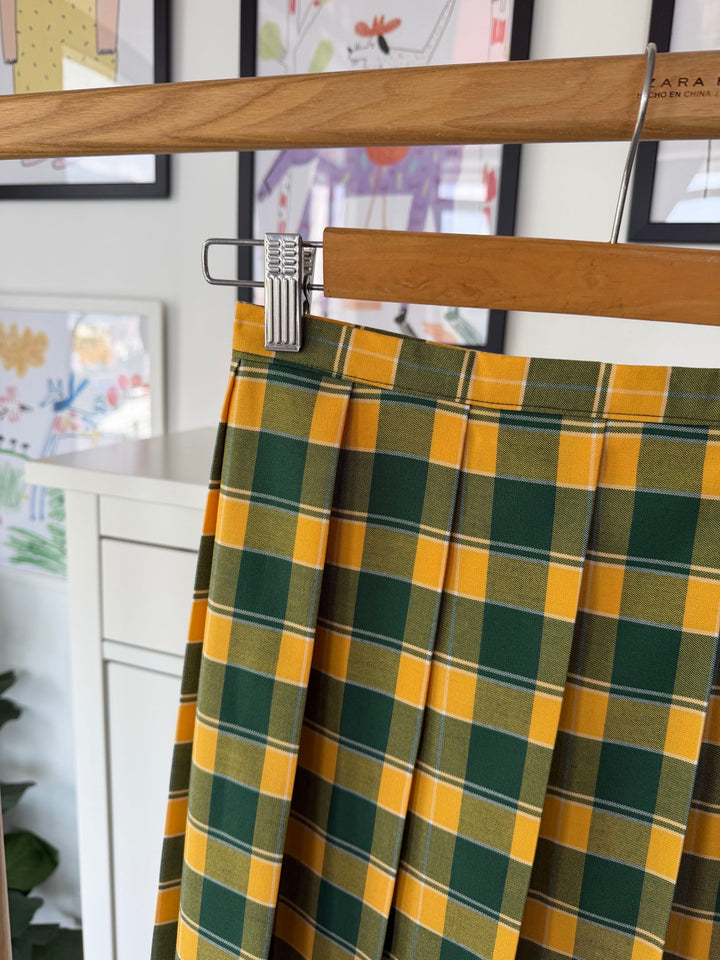 Half Pleated Skirt Green Yellow
