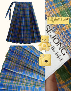 Half Pleated Skirt Blue
