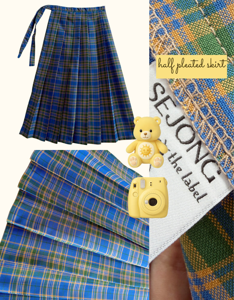 Half Pleated Skirt Blue