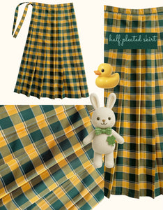 Half Pleated Skirt Green Yellow